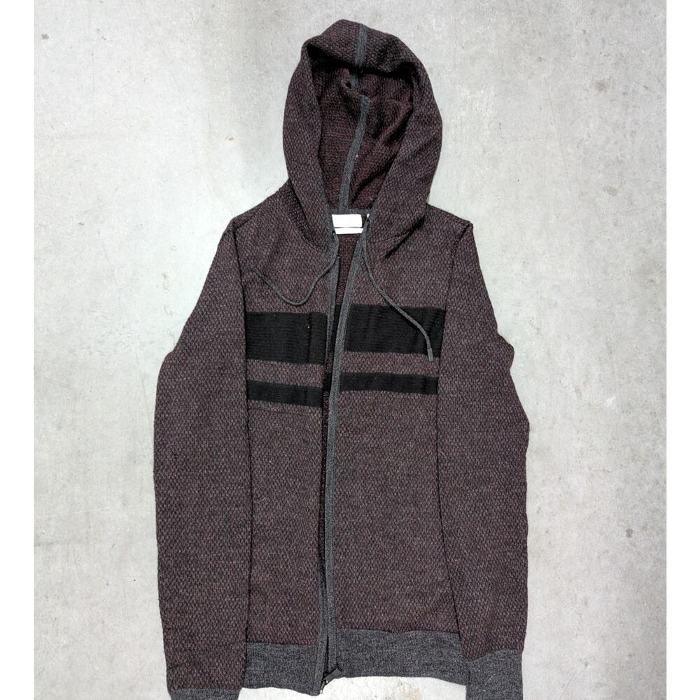 Calvin Klein Italian Yarn Men's Gray Red Textured Full Zip Hoodie XS Casual